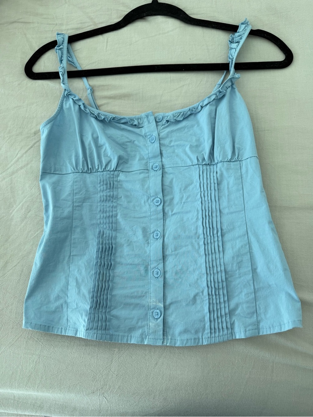 Sunday Best Light Blue Ruffled Strap Button-Front Tank